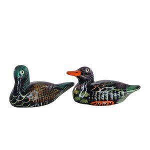 Vintage Hand-Painted Miniature Ceramic Duck Figurines - Set Of 2